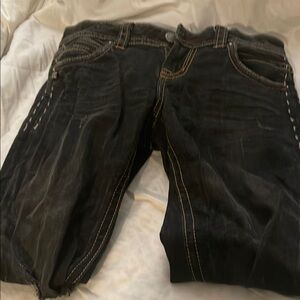 MEK Black Straight Leg Jeans with Contrast Stitching